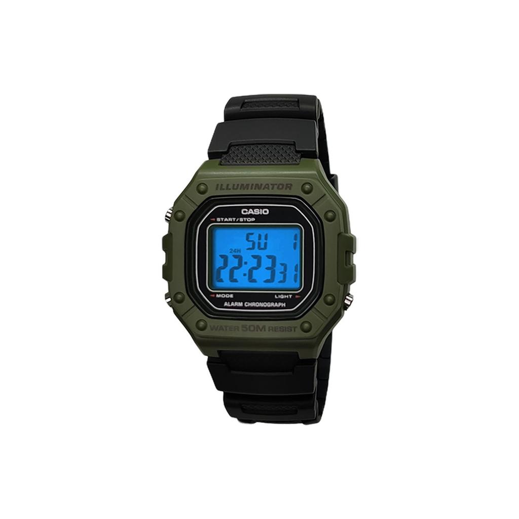 Casio Часы из Коллекции на Заказ Кварцевый Механизм Ремешок из Смолы Мужские Часы Зеленый Циферблат W-218H-3A(Watch5--)