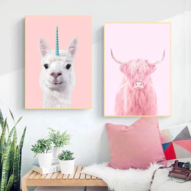 Fashion Giraffe Zebra Flamingo Party Pink Poster Animals Wall Art Canvas Painting Posters for Living Room Modern Home Decor