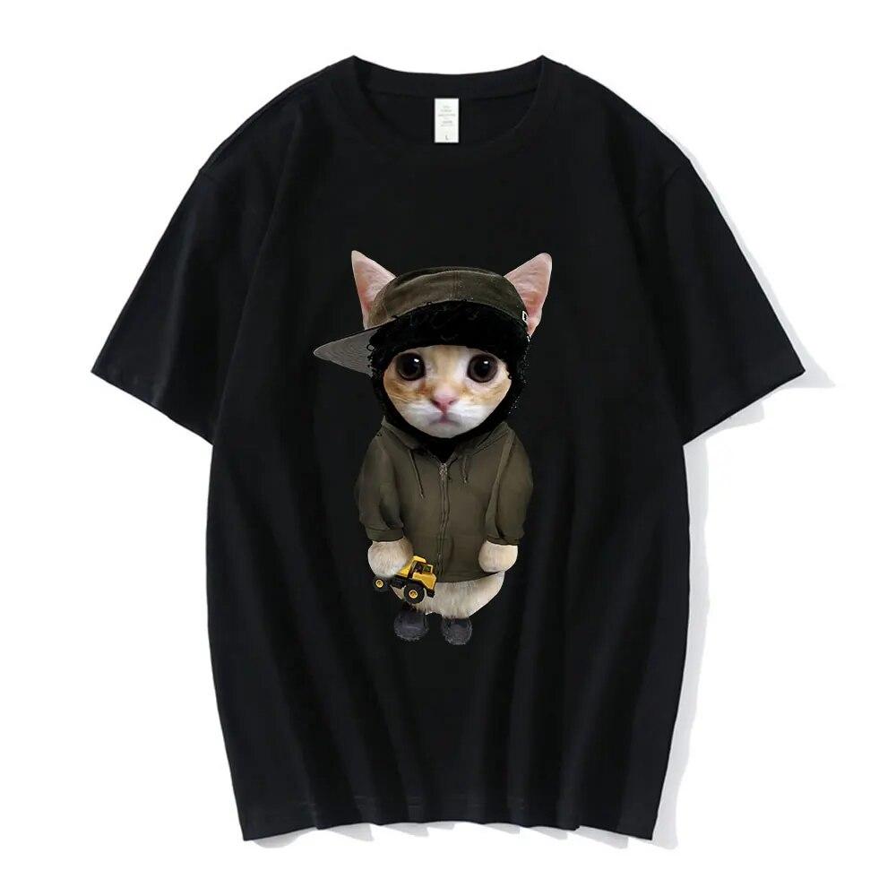 El Gato Meme Sad Crying Cat Munchkin Kitty Meme Модная футболка с рисунком Модные футболки с короткими рукавами Унисекс Негабаритная уличная одежда