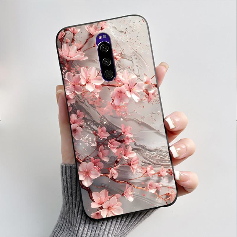 Чехол с рисунком для Sony Xperia 1 / Xperia XZ4 Funda Capa Мягкий силиконовый черный корпус Чехол Милый Цветок Мультяшный Корпус Coque