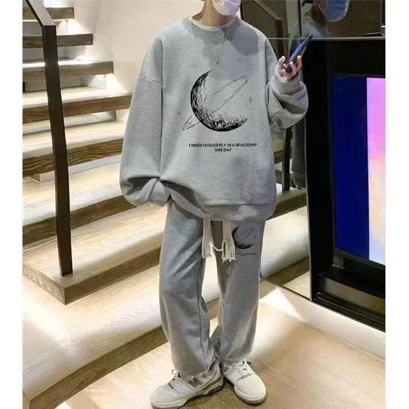 Harajuku Trendy Sporty Casual Men's Set: Fashionable Creative Loose Hoodie & Pants Two-Piece