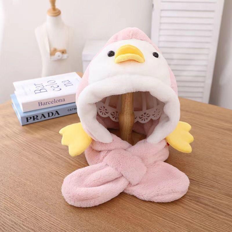 Children's plush hat and scarf combo for autumn and winter, unisex baby pullover hat, thickened cute cartoon deer ear protection hat