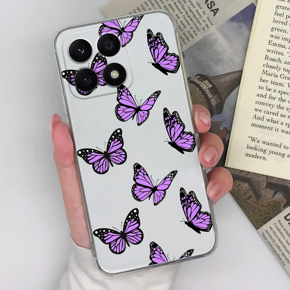 Чехол для телефона Honor Magic5 Pro 9S 9X Pro 20S 30S X8a X7a 8A Pro, задняя крышка, прозрачный противоударный мягкий силиконовый чехол с бабочкой и цветком для Honor, бампер