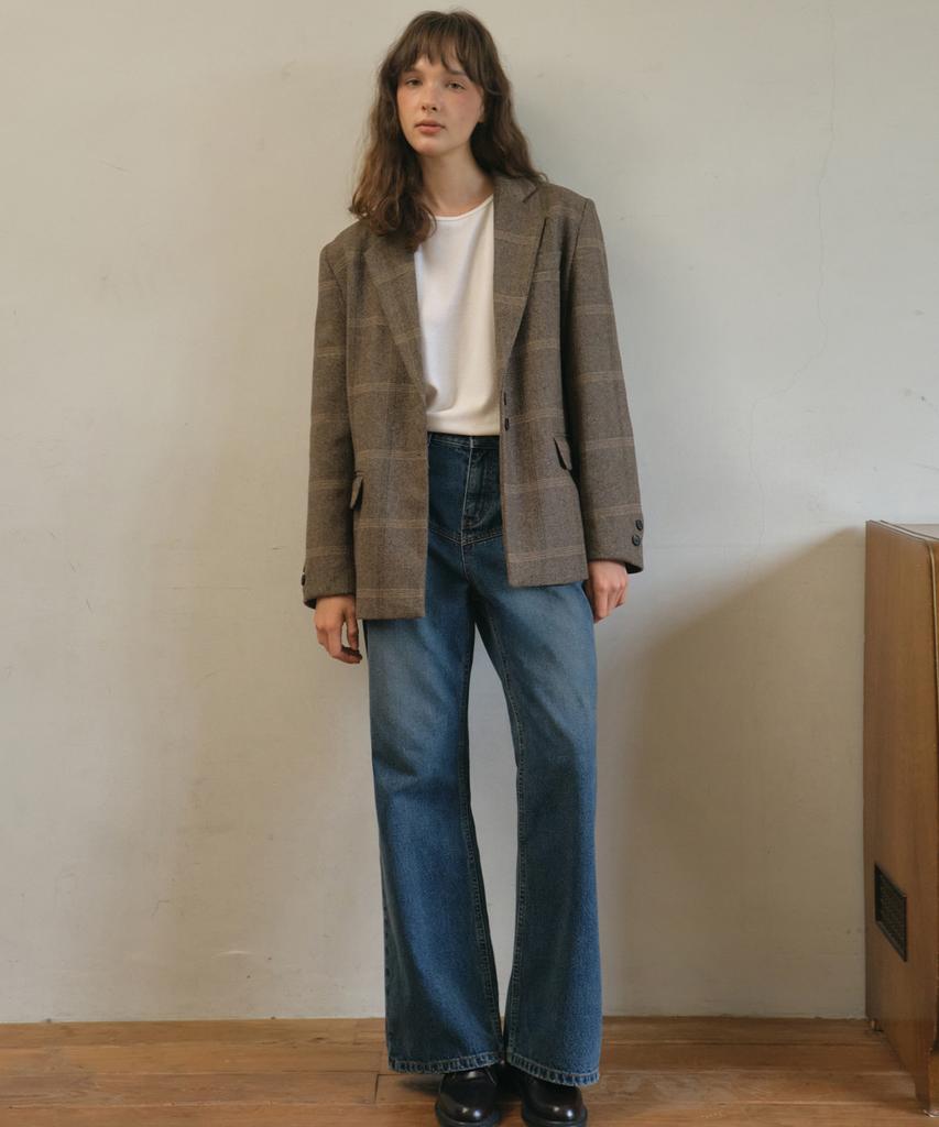 Ournostalgia Vintage Wool Check Tailored Half Jacket_Brown(O25-Ot03)
