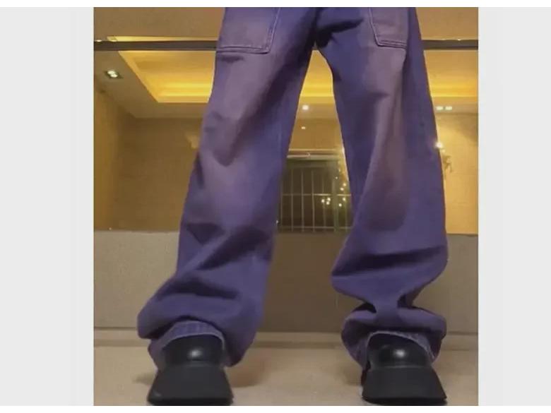Женские фиолетовые джинсы с высокой талией и широкими штанинами 2022 года: Летние облегающие, свободные прямые брюки для уборки