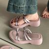 Bow thick bottom heightening women's cool slippers summer new wear heightening fairy style versatile flip-flops female tide