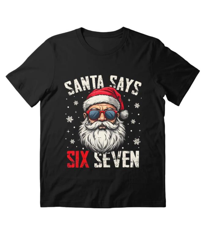 Christmas Santa Claus Six Seven Printed Pure Cotton Tshirt for Men and Women Y2K Oversized Holiday Gift Short Sleeved Tshirt