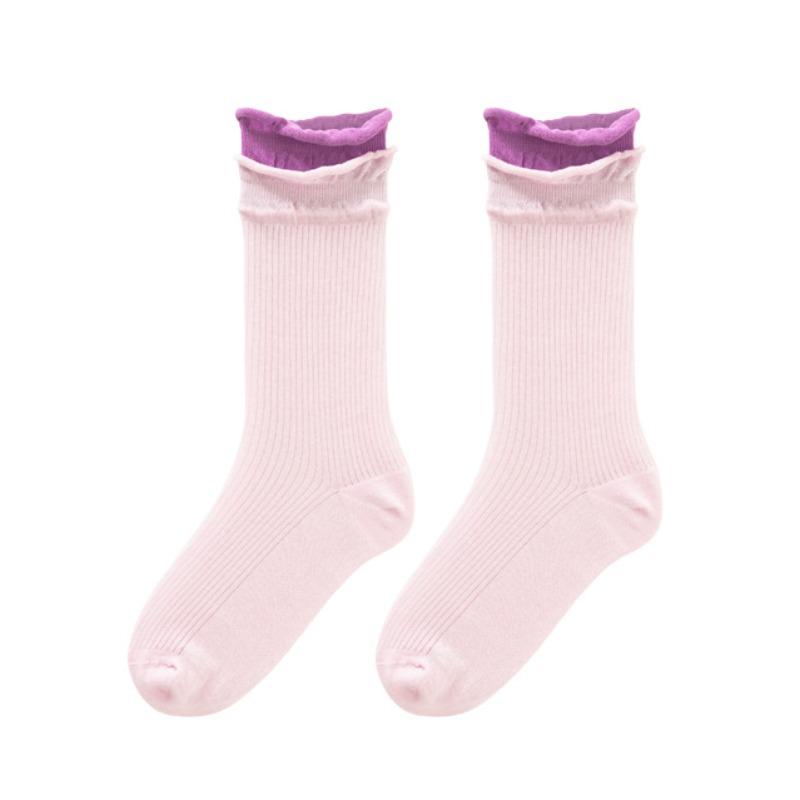 Female Spring and Autumn Double Mouth Roll Edge Long Tube Stack Socks