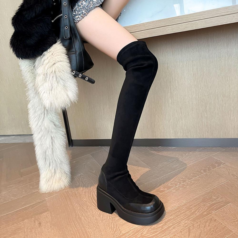 Сапоги выше колена, сапоги выше колена, женские сапоги на толстой подошве, модные сапоги на высоком каблуке, эластичные сапоги Botas De Mujer