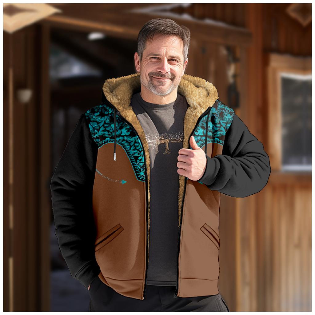 Men's Winter Print Jacket Men's Casual Trend Zipper Hooded Jacket