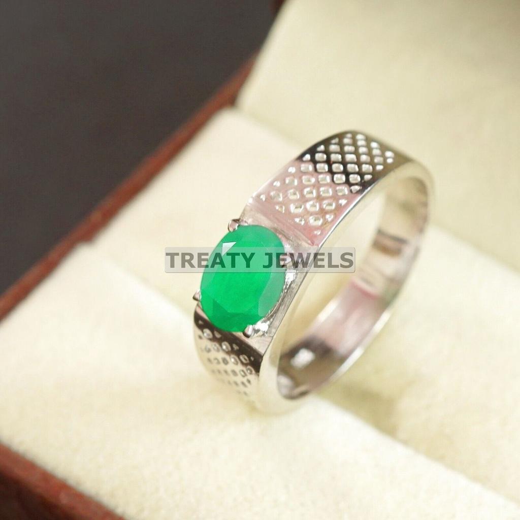 Emerald Oval Cut Gemstone With 925 Sterling Silver Ring For Men's #B17 JL375671251471