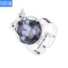 Металлическое регулируемое кольцо с выпуклым натуральным кристаллом в виде совы
