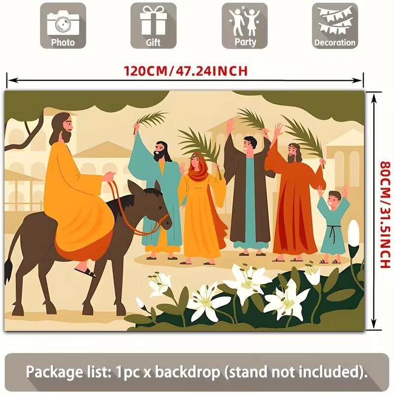 2D Religious Palm Sunday Backdrop Cloth Jesus Triumphal Entry Scene