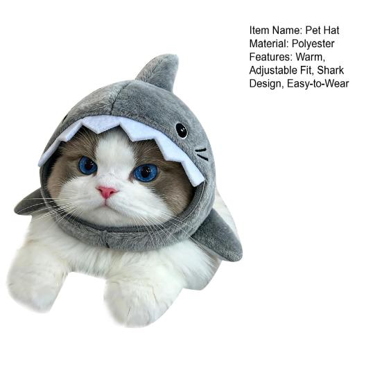 Милая акула-кошка шапка для питомца костюм шапка регулируемая плюшевая шапка акула котенок забавная одежда аксессуар для праздничных вечеринок фотографии косплея