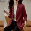 ZANZEA Women Fashion Suit Collar 3/4 Sleeves Solid Color Blazer