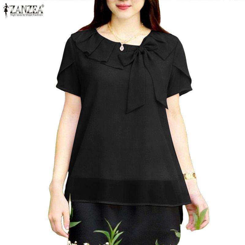 Neck Round Zanzea Casual Women Summer Short Sleeve Blouse