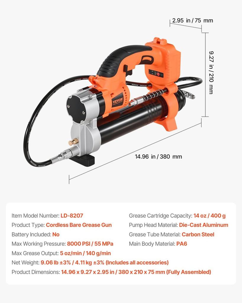 Cordless Grease Gun 80,000 PSI 20V Electric Grease Gun (Tool Only)