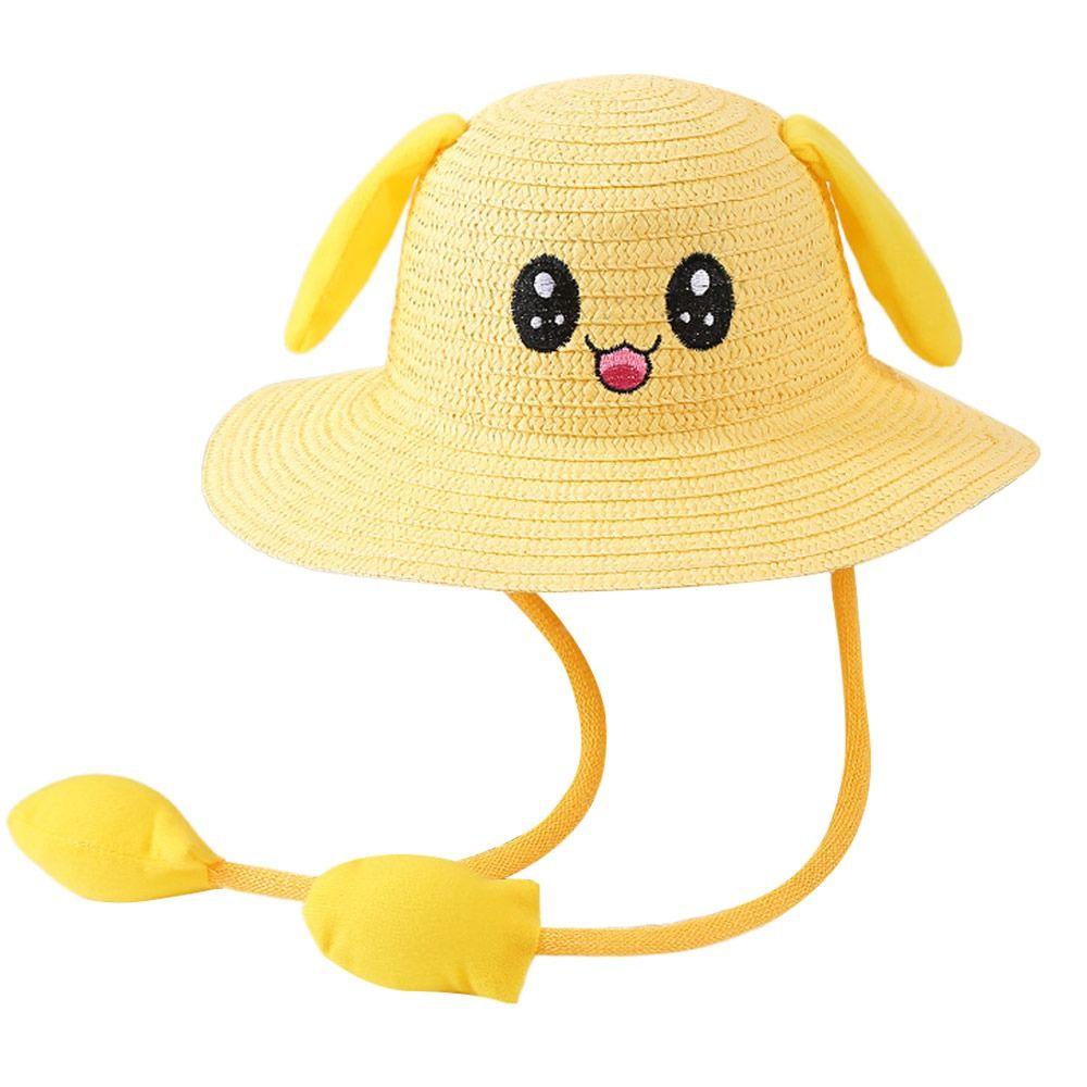 Летние детские соломенные шляпы с двигающимися ушками, широкополая шляпа от солнца, пляжная шляпа, детская панама для улицы, шляпа рыбака