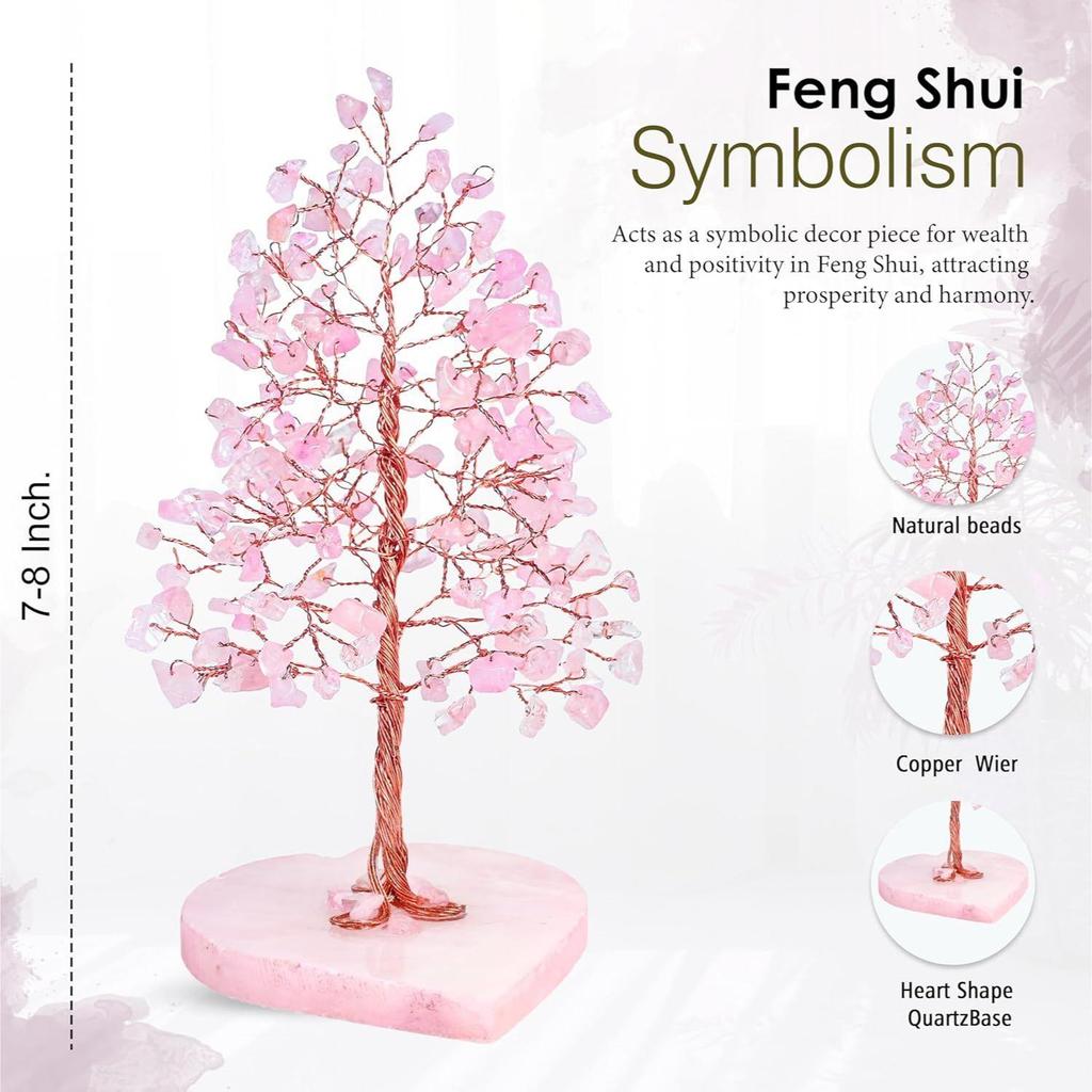 Дерево бонсай из розового кварца с основой в форме сердца и драгоценными камнями по фен-шуй с целебными кристаллами — образец домашнего и офисного декора — подарок на новоселье