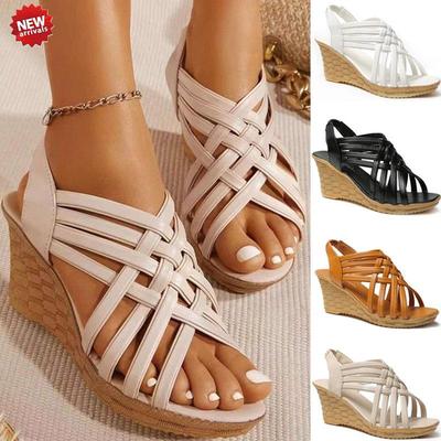 Летние женские босоножки на танкетке, сандалии на толстой подошве с открытым носком, римские сандалии, повседневные женские босоножки на высоком каблуке