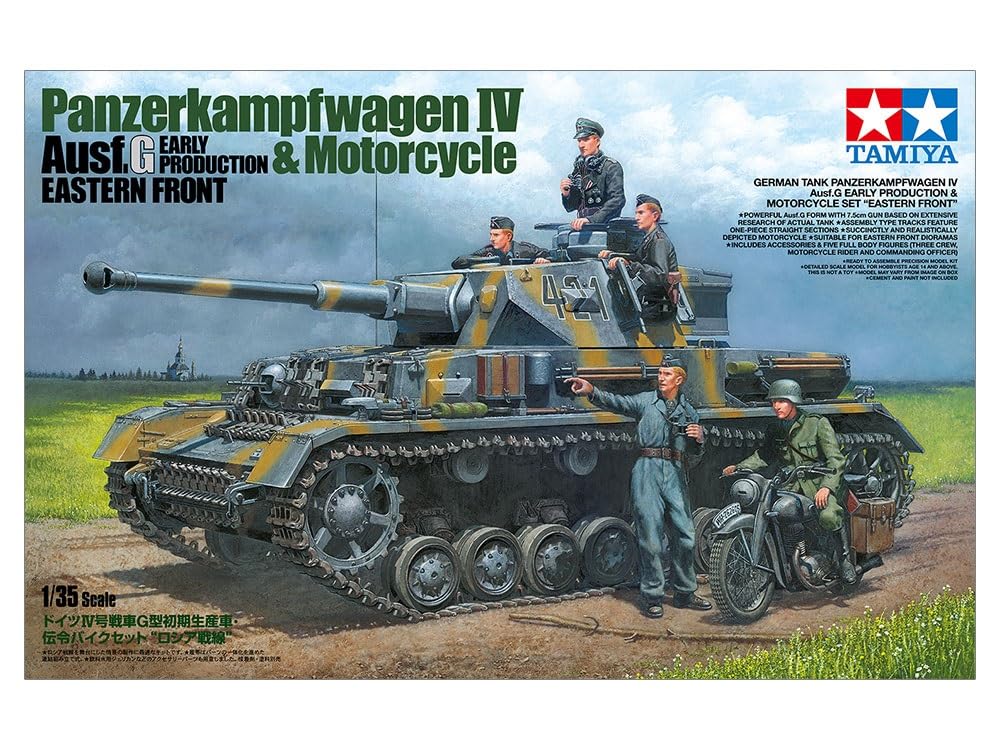 Tamiya Scale Limited Edition German Panzer IV G Early Production Vehicle with Messenger Bike Set for the Russian Front Plastic Model Kit 25209 1/35