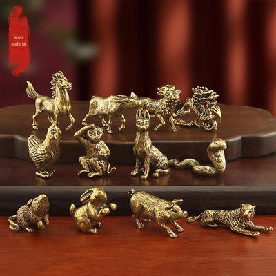 Набор из двенадцати знаков зодиака, чисто медных фигурок собак - 3D чайный питомец, бронзовая культурная игрушка