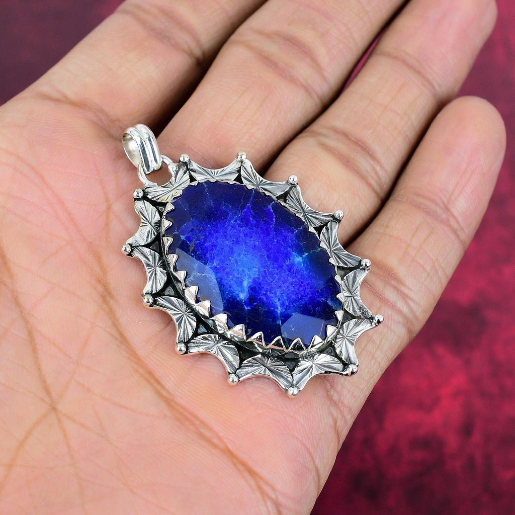 Подвеска с синим сапфиром, подвеска из драгоценного камня ручной работы, подвеска из стерлингового серебра 925 пробы, антикварные ювелирные изделия, для подарка на помолвку