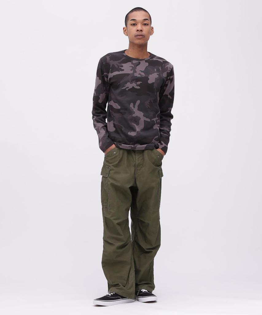 AVIREX Daily Rib Long Sleeve Crew Neck Camouflage Rib Crew Neck Long Sleeve for Daily Size Black 6153481 T-Shirt (Web Exclusive) T-Shirt Wear, Men's