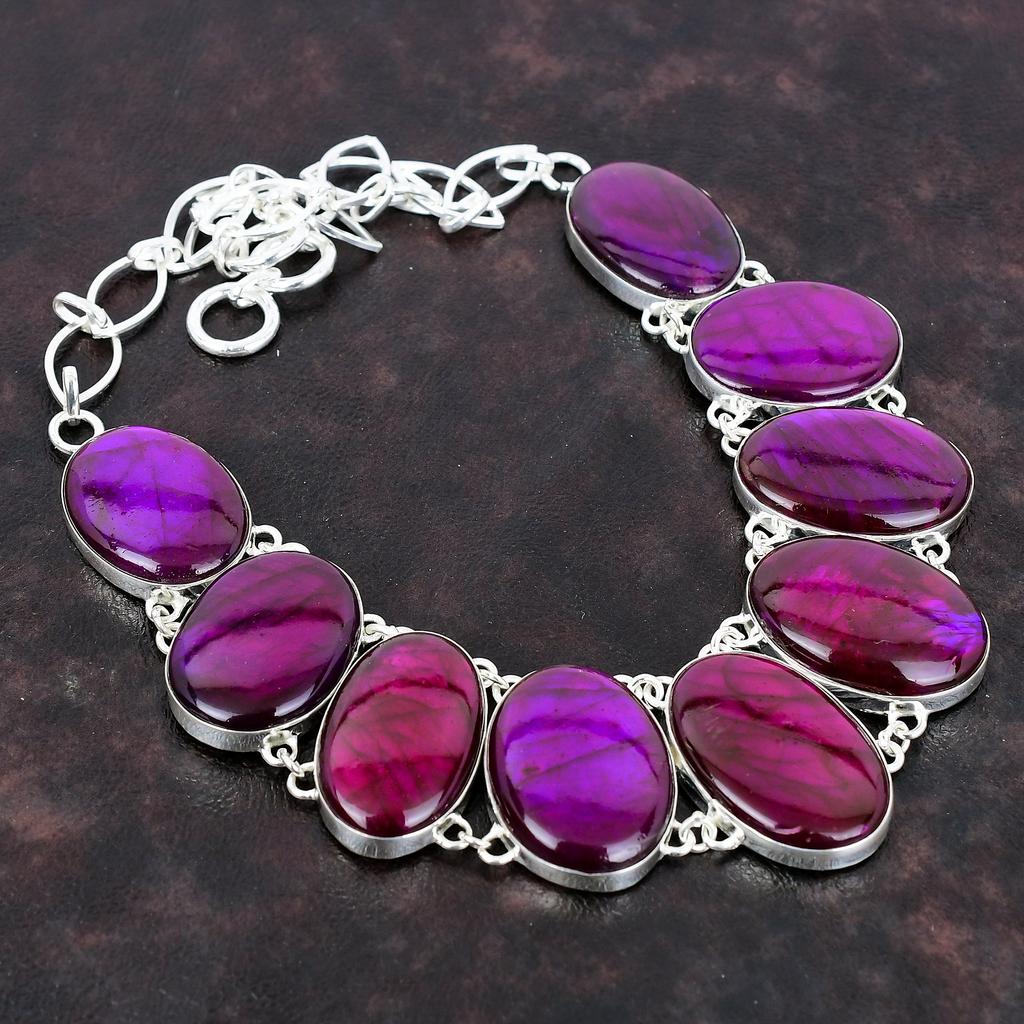 Purple Fire Labradorite Necklace Handmade Jewelry 925 Sterling Silver Necklace Adjustable Chain Necklace Antique Gemstone Necklace For Gift