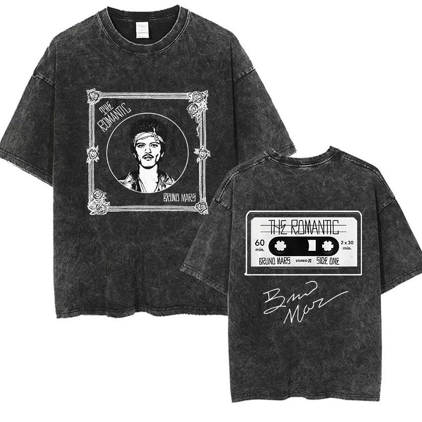 Vintage Washed Rapper Bruno Mars New Album Graphic T Shirts Mens Hip Hop Pop Loose Fashion Short Sleeve Tshirt Streetwear