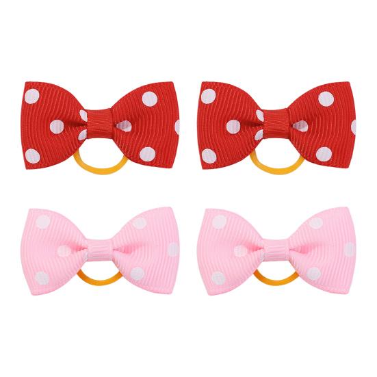 Dog Small Hair Bowknot with Rubber Bands Handmade Hair Dot Bow Pet Grooming Accessories for Party Christmas Birthday