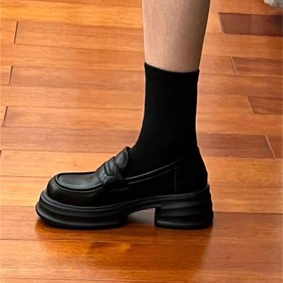 Корейская версия маленьких кожаных туфель женские 2025 весна новые британский стиль jk толстый каблук платформа лоферы колледж одинарные туфли ins