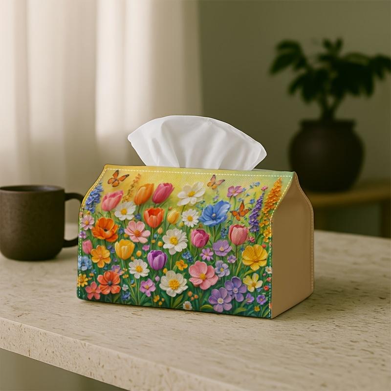 1pc Watercolor Spring Tissue Holder Featuring Floral Butterflies & Vibrant Colors, Ideal for Living And Dining Areas, Perfect for Elegant Tissue Stora