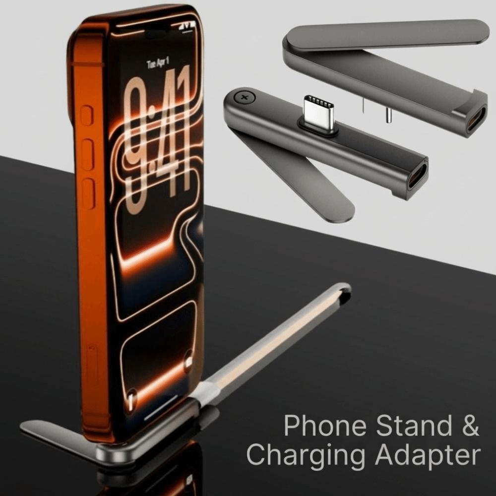 PD 240W Foldable Phone Stand Fast Charging 2 in 1 Tablet Kickstand Right Angle 480Mbps USB C Adapter Travel Office Home