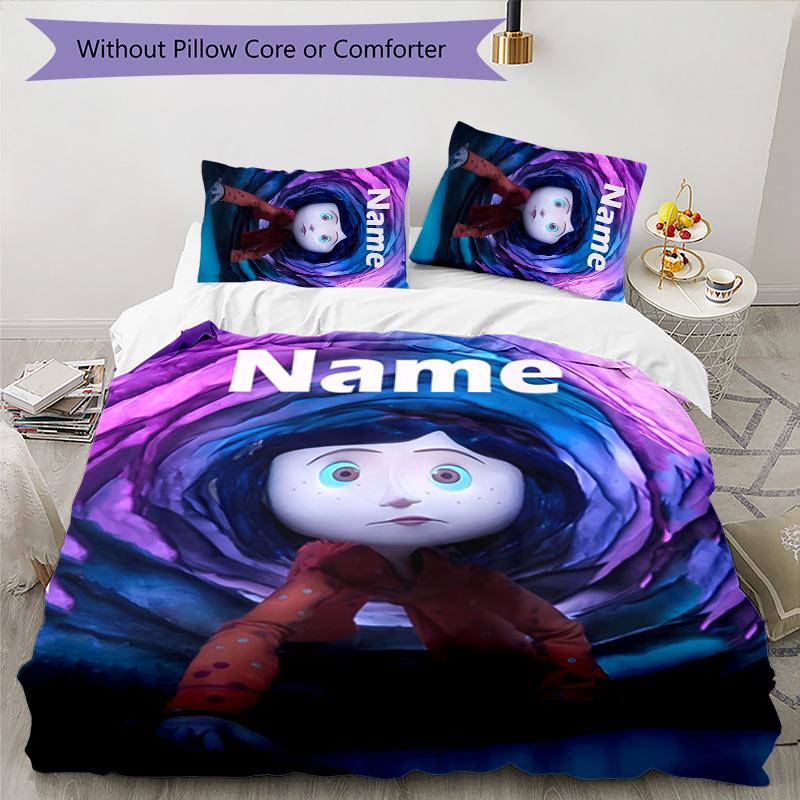 3pcs Coraline3 Cover Set - Personalized Name, HD Printed Bedding with 1 Cover and 2 Pillowcases - Perfect for Home Decor, Easy Care