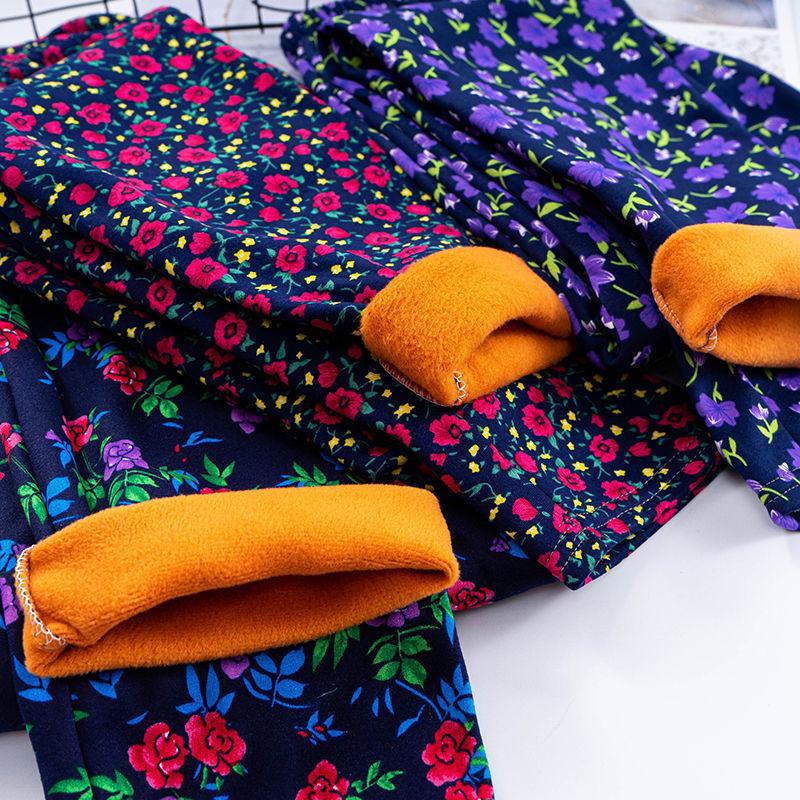 Женские зимние брюки из бархата с цветочным принтом: Ветрозащитный, верблюжья шерсть, защита талии, супермягкий хлопок для людей среднего и пожилого возраста