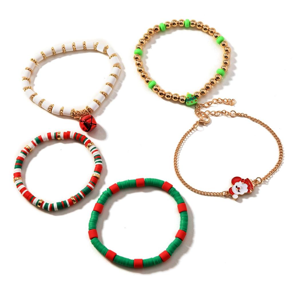 Christmas Bracelet Beaded Set Gift Holiday Collection Men Women Braclet Adjustable Alphabet Santa Claus Bells Jewelry Accessorie