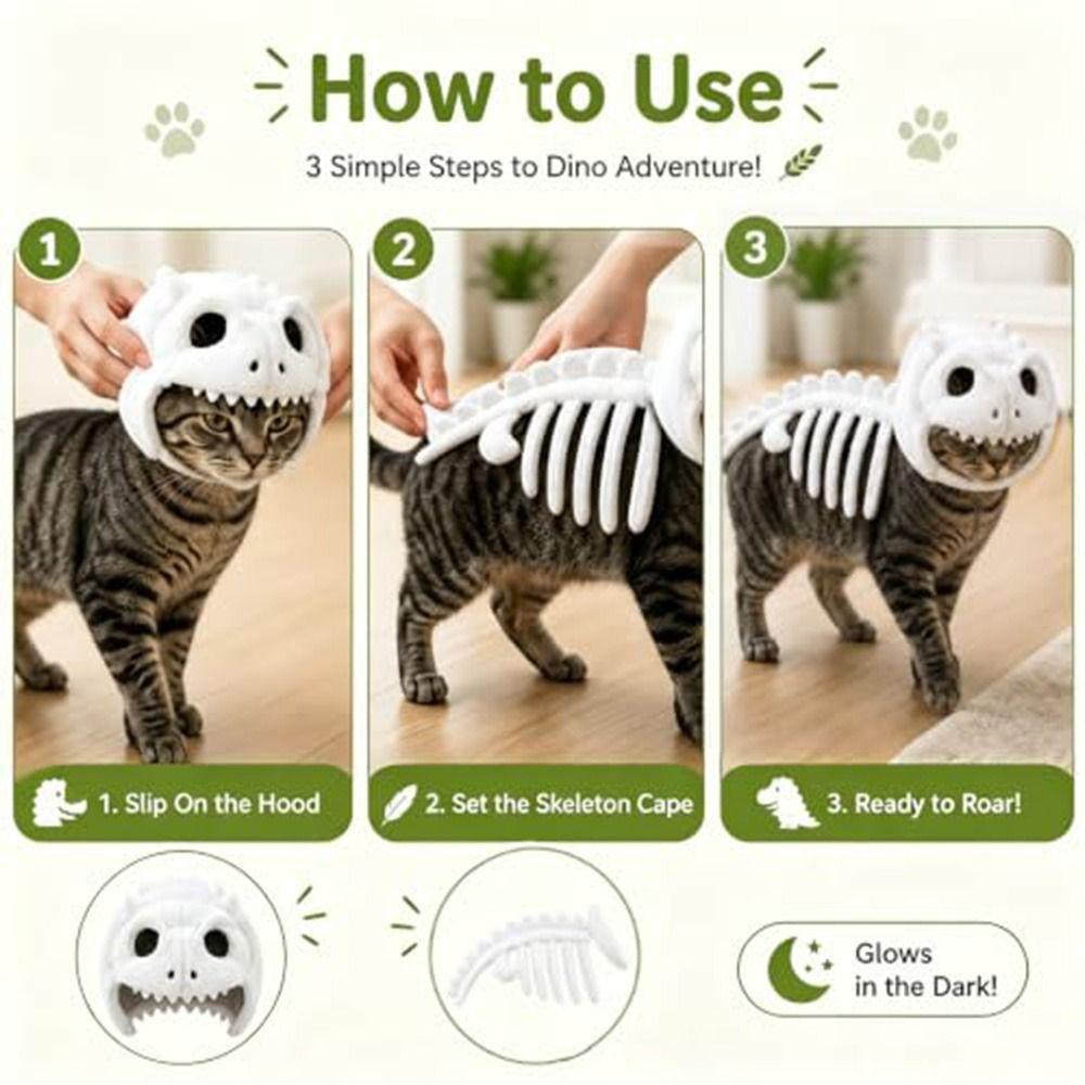 Plush Dinosaur Skeleton Pet Clothes White Pet Hood Outfit New Pet Clothes Cat