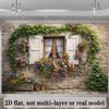 2D Vintage Stone House with Flower Boxes & Ivy Backdrop Photo Background