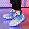 Двухколесные светящиеся туфли для мальчиков Кожаные светящиеся роликовые коньки с вращающимися кнопками Туфли для девочек Glitter Bright Light Shoe Tide