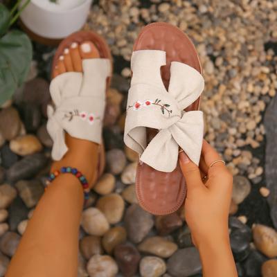 Обувь для женщин 2024 года, базовые женские сандалии, летние повседневные женские сандалии с бантом, туфли на плоской подошве, женские шлепанцы, пляжные тапочки