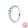 New Fashion Trendy Authentic Original S925 Sterling Silver Heart Blue Earth Moon Round Zircon Ring Women Anniversary Fine Jewelry