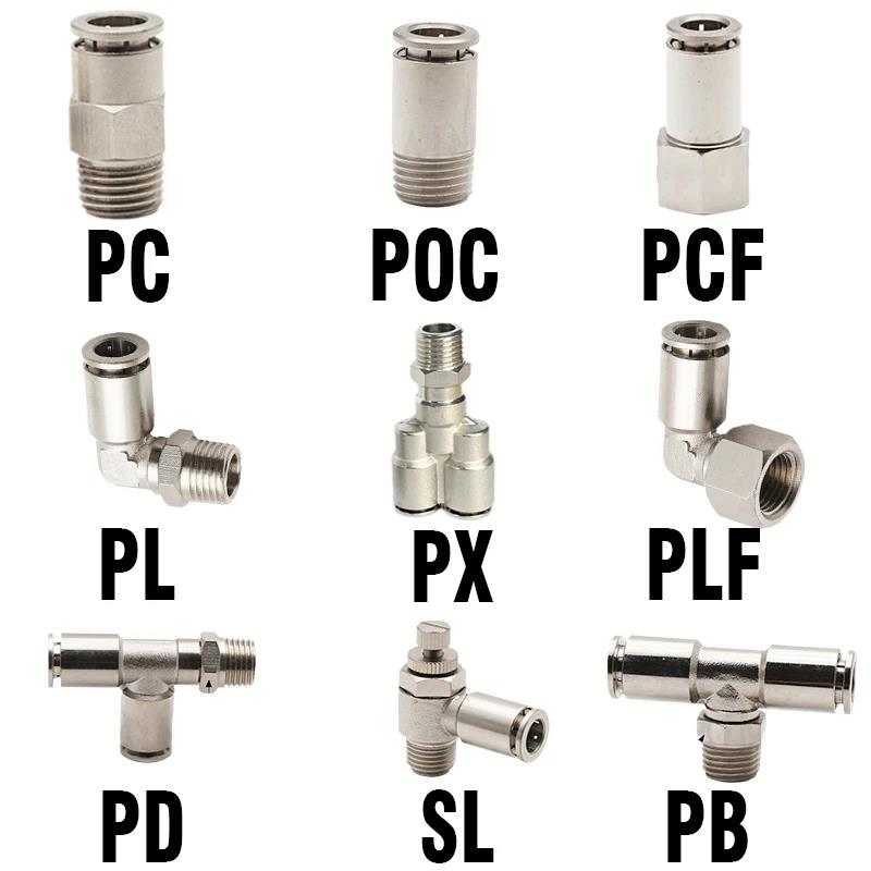 Brass Nickel Plated Push in Pneumatic Connectors BSPT M5 1/8'' 1/4'' 3/8'' 1/2'' Quick Connector Release Air Fitting car Pressure Regulators 5