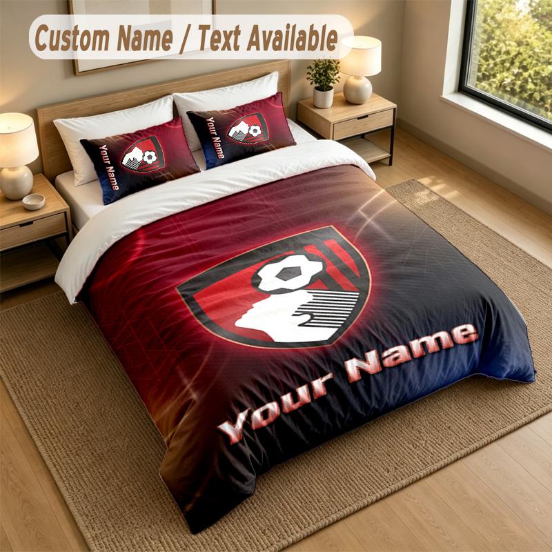 3Pcs Bedding Set Custom Name Text, 1 Sheet 2 Pillowcases Home Bed DecorBournemouth Football