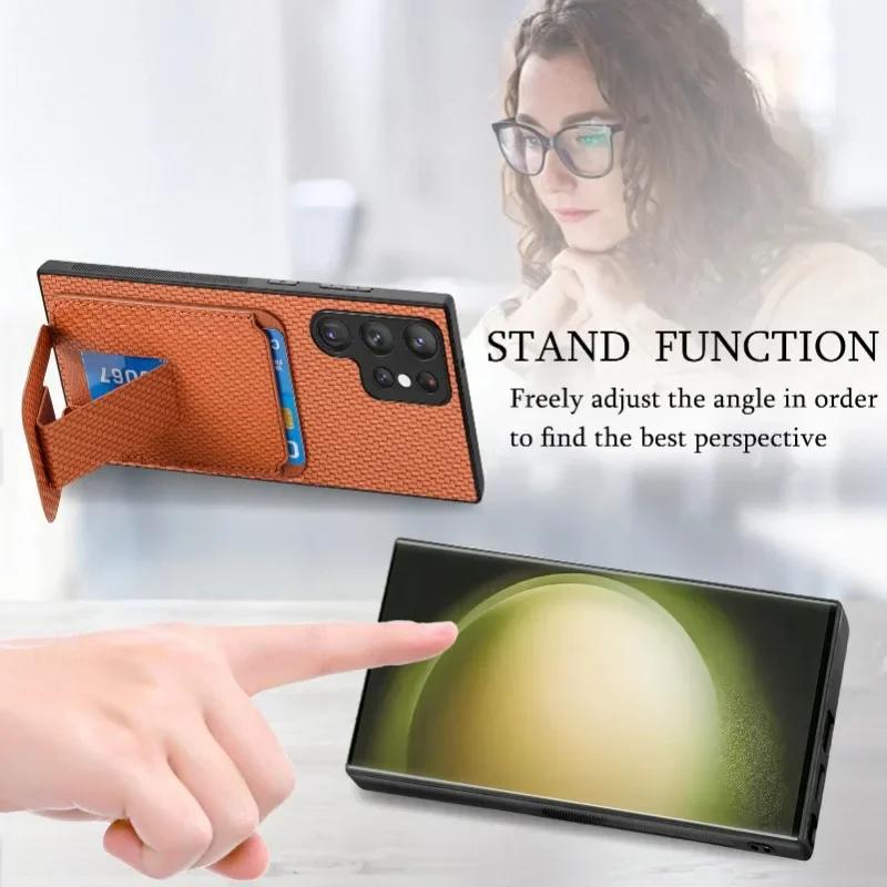 Чехол-подставка из углеродного волокна для Samsung Galaxy S23 FE S22 S24 Ultra Plus A15 A25 A24 A35 A05 A05S, кошелек с держателем для карт