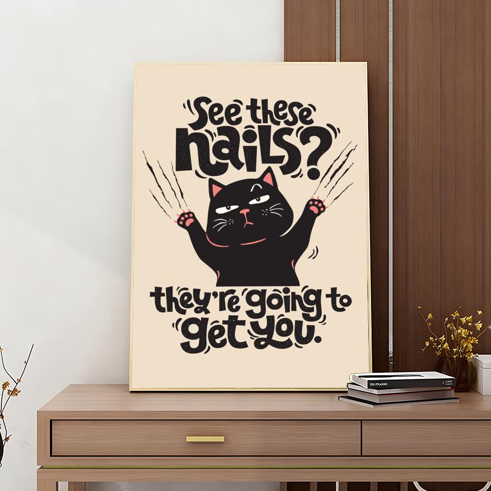 1PC Black Funny Cats Rule The World Print Poster Paper Waterproof HD Sticker Bedroom Entrance Home Living Room Bar Wall Decor