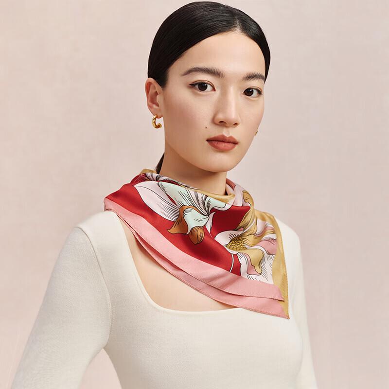 Wanshili 63cm Mulberry Silk Square Scarf for Women