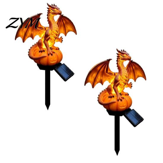 Exquisite Commemorative Statue Dragon Solar Garden Light, Halloween Night Resin Gothic Pumpkin Unique Gift for Lovers Statue, Medieval Fantasy