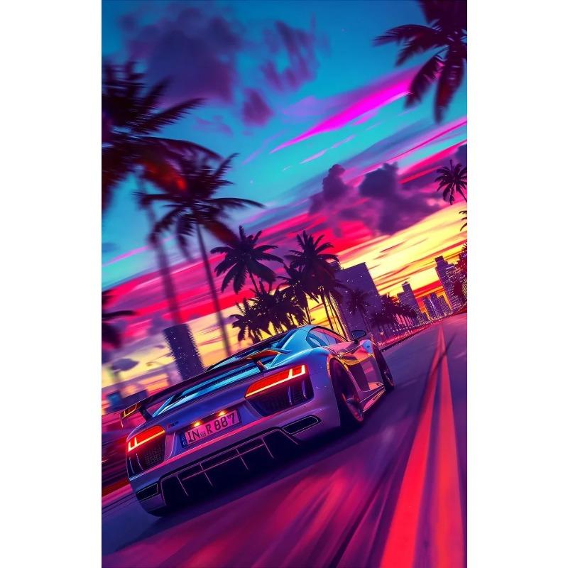 Classic Cool Supersport Car Sunset Colorful Posters and Prints Canvas Printing Wall Art Picture for Living Room Home Decora Gift