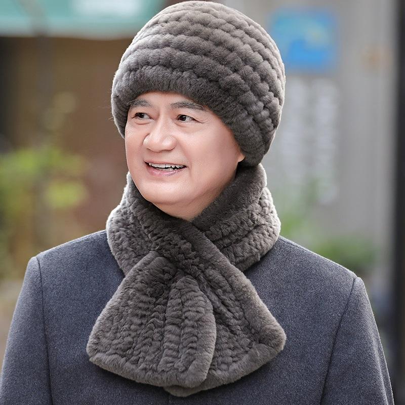 Шапки-шарфы для папы среднего и пожилого возраста, мужские теплые и утолщенные шарфы для пожилых людей, зимние шапки из меха кролика Рекс